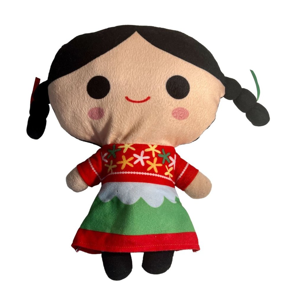 Mexico Lindo Plush Doll Cati Red Green Dress 11" tall Stuffed Animal Christmas
